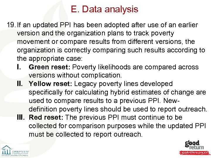 E. Data analysis 19. If an updated PPI has been adopted after use of