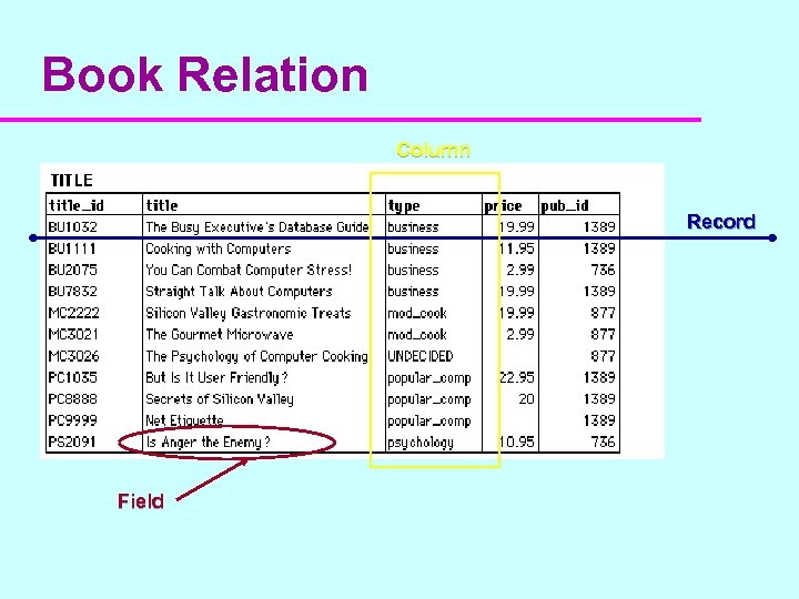Book Relation Column Record Field Sumit Sarkar & Varghese Jacob, UT Dallas 