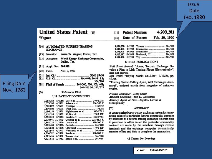 Issue Date Feb. 1990 Filing Date Nov. , 1983 Source: US Patent 4903201 