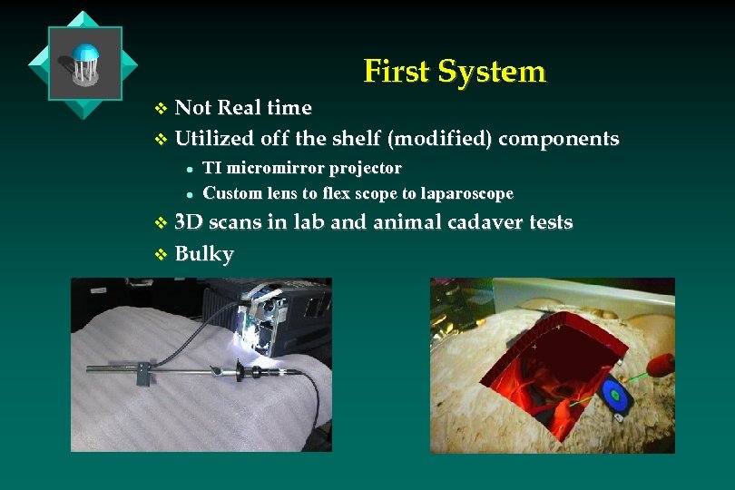 First System v Not Real time v Utilized off the shelf (modified) components l