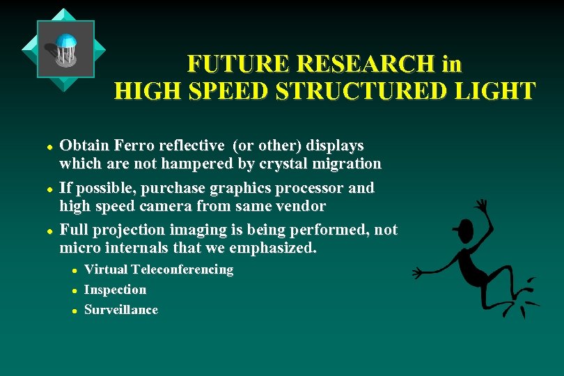 FUTURE RESEARCH in HIGH SPEED STRUCTURED LIGHT l l l Obtain Ferro reflective (or