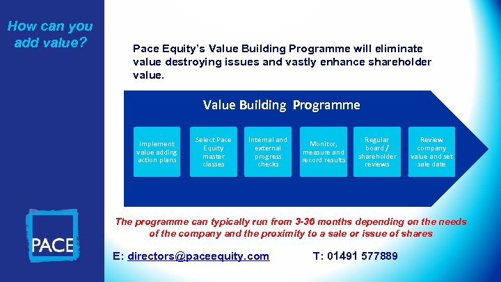 How can you add value? Pace Equity’s Value Building Programme will eliminate value destroying