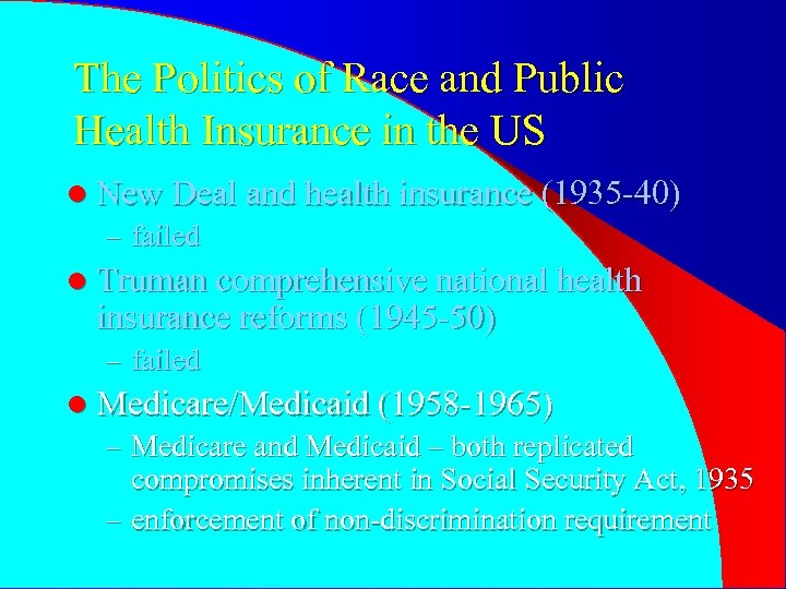 The Politics of Race and Public Health Insurance in the US l New Deal