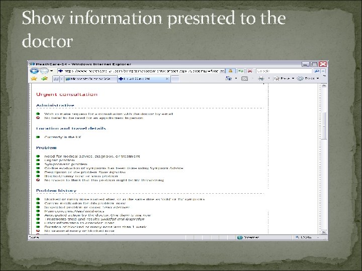 Show information presnted to the doctor 