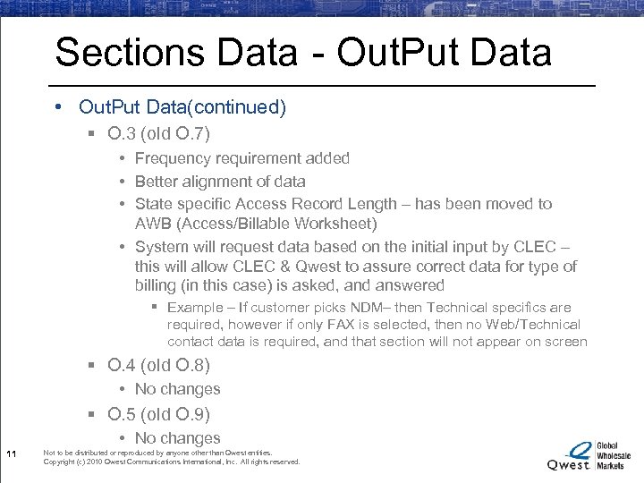 Sections Data - Out. Put Data • Out. Put Data(continued) § O. 3 (old