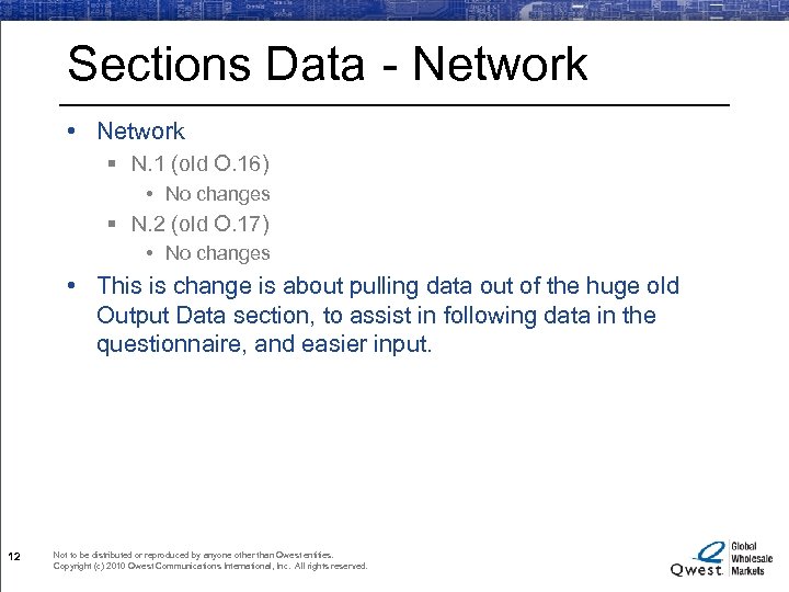 Sections Data - Network • Network § N. 1 (old O. 16) • No