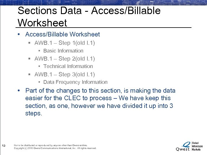 Sections Data - Access/Billable Worksheet • Access/Billable Worksheet § AWB. 1 – Step 1(old