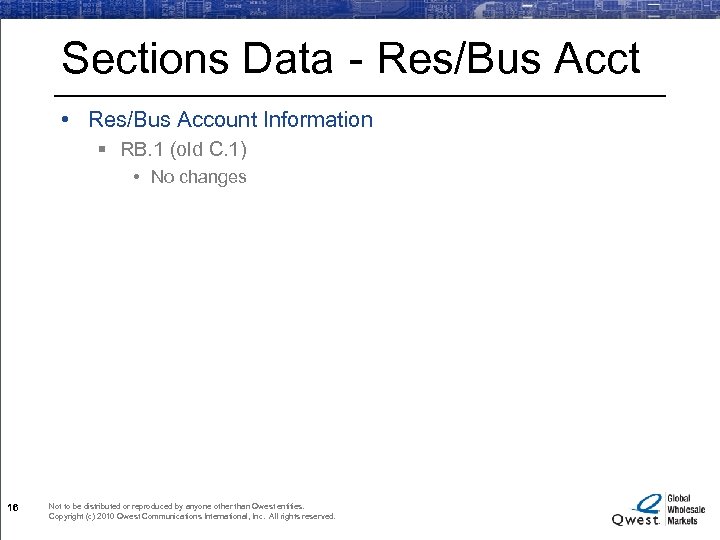 Sections Data - Res/Bus Acct • Res/Bus Account Information § RB. 1 (old C.