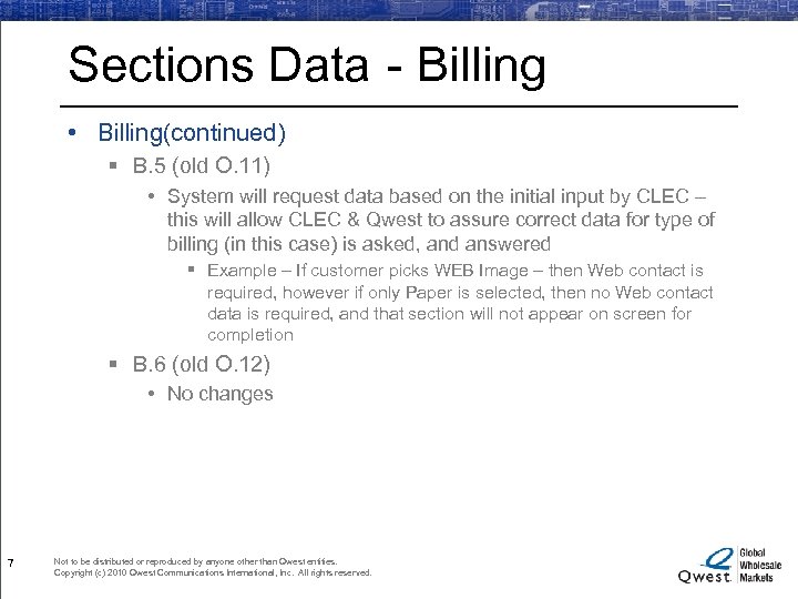 Sections Data - Billing • Billing(continued) § B. 5 (old O. 11) • System