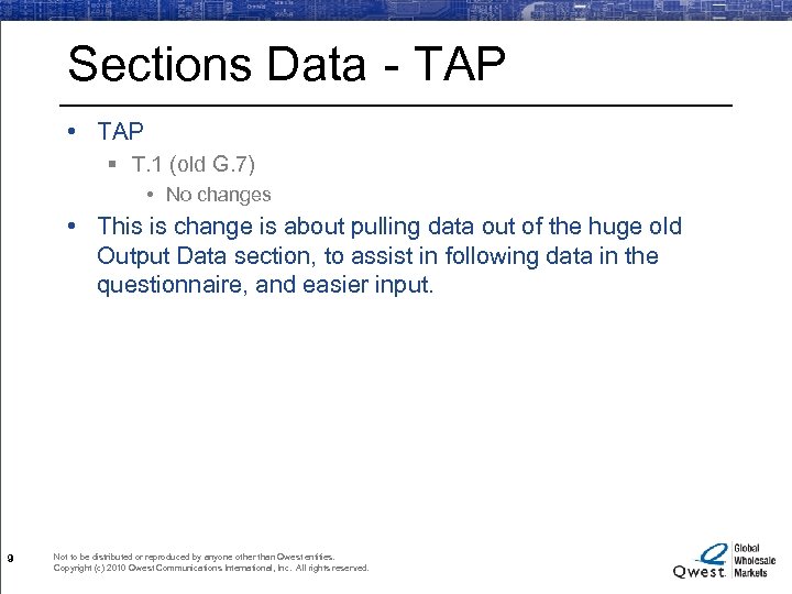 Sections Data - TAP • TAP § T. 1 (old G. 7) • No