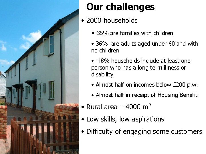 Our challenges • 2000 households • 35% are families with children • 36% are