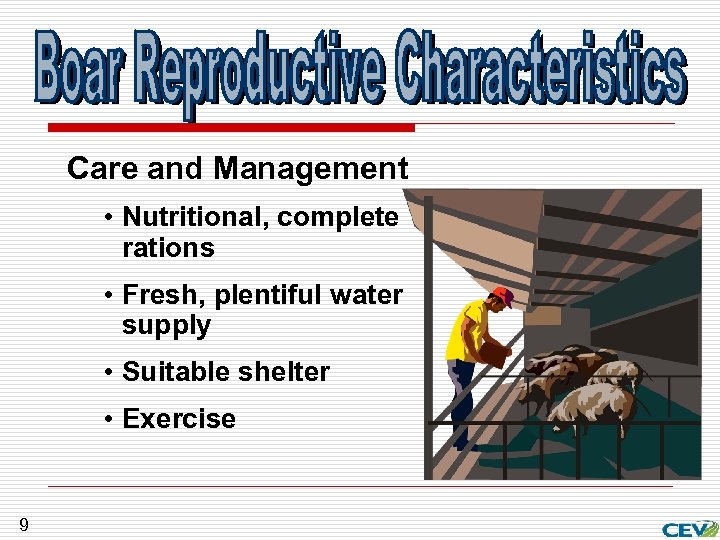 Care and Management • Nutritional, complete rations • Fresh, plentiful water supply • Suitable