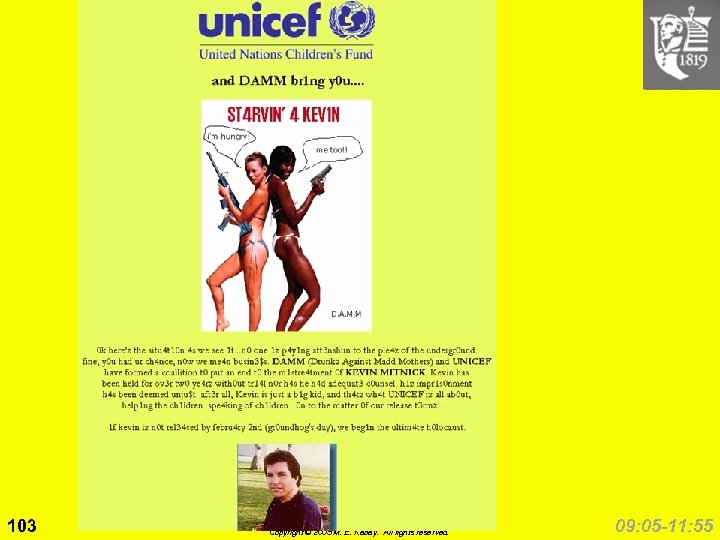 UNICEF (1998. 01) 103 Copyright © 2005 M. E. Kabay. All rights reserved. 09: