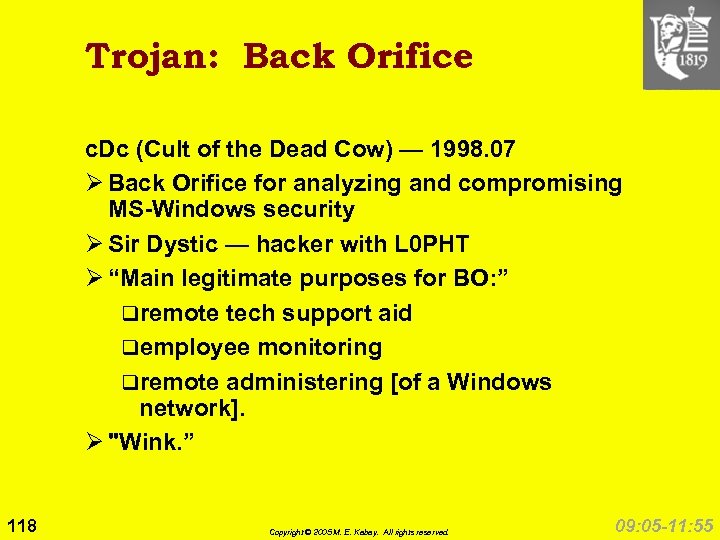Trojan: Back Orifice c. Dc (Cult of the Dead Cow) — 1998. 07 Ø