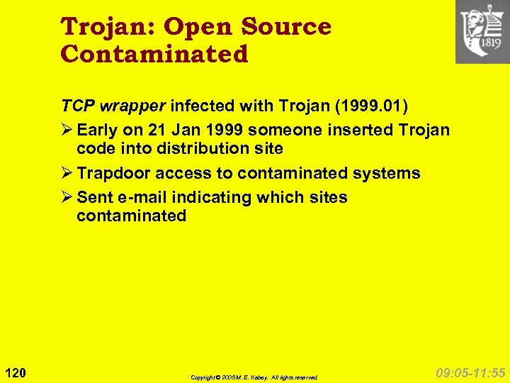 Trojan: Open Source Contaminated TCP wrapper infected with Trojan (1999. 01) Ø Early on