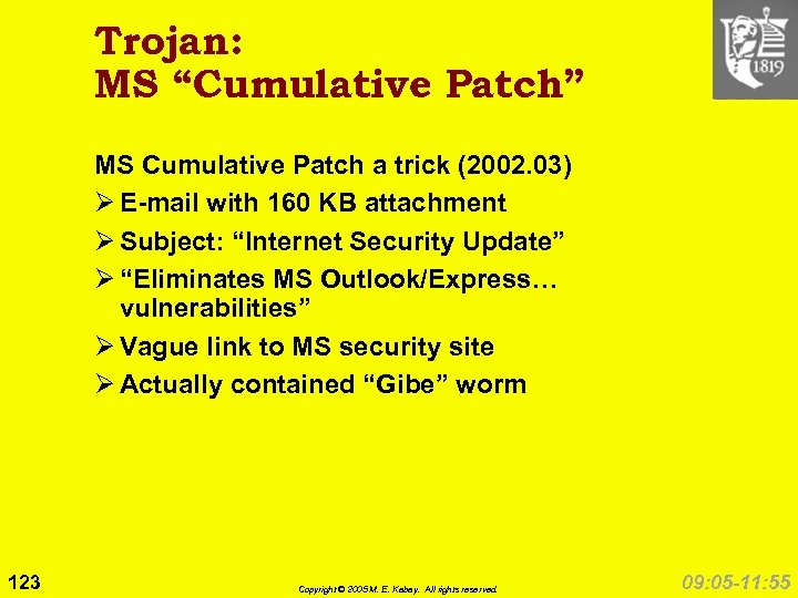Trojan: MS “Cumulative Patch” MS Cumulative Patch a trick (2002. 03) Ø E-mail with