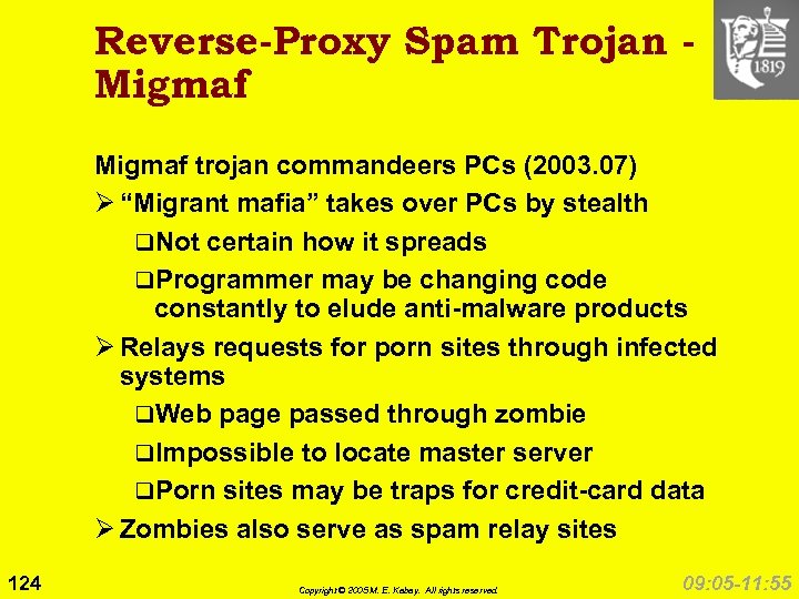 Reverse-Proxy Spam Trojan Migmaf trojan commandeers PCs (2003. 07) Ø “Migrant mafia” takes over