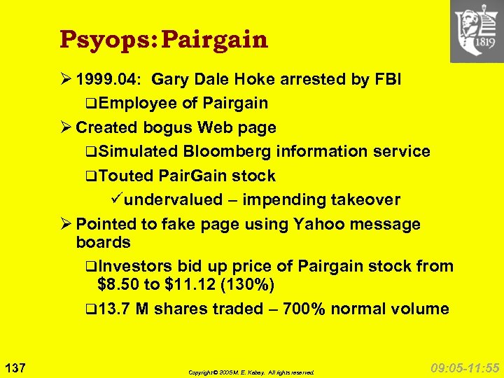 Psyops: Pairgain Ø 1999. 04: Gary Dale Hoke arrested by FBI q. Employee of