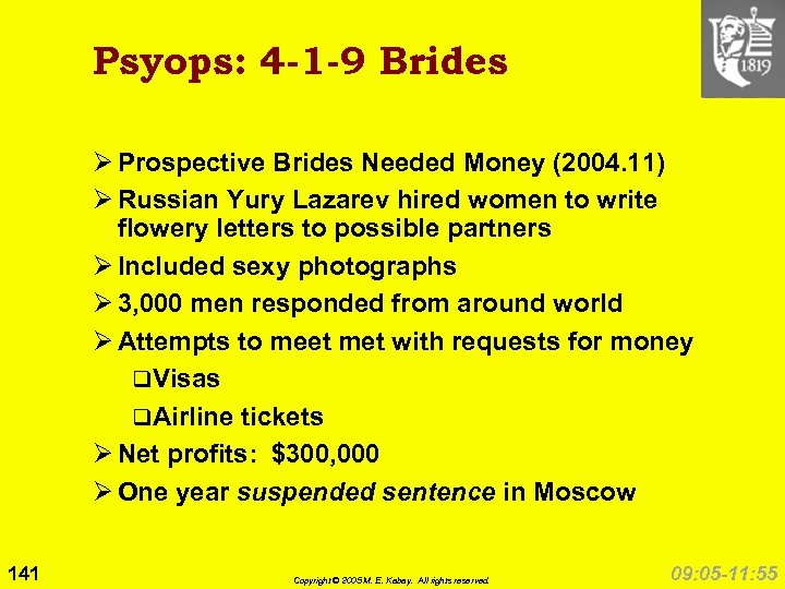 Psyops: 4 -1 -9 Brides Ø Prospective Brides Needed Money (2004. 11) Ø Russian