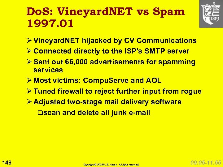 Do. S: Vineyard. NET vs Spam 1997. 01 Ø Vineyard. NET hijacked by CV