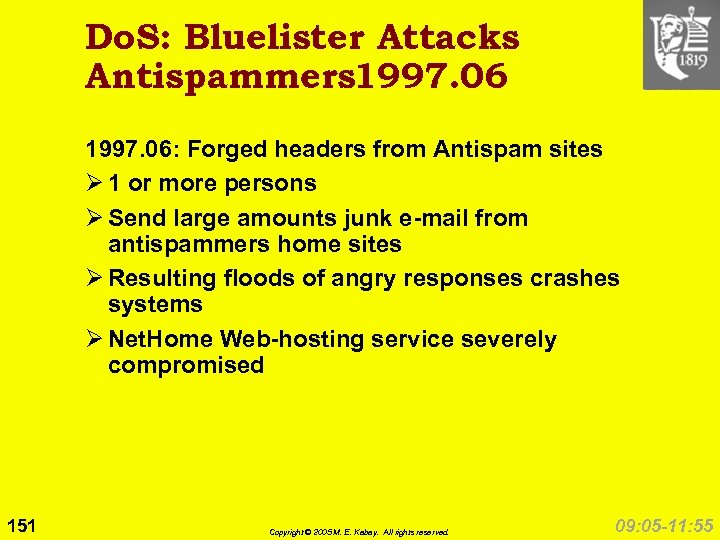 Do. S: Bluelister Attacks Antispammers 1997. 06: Forged headers from Antispam sites Ø 1