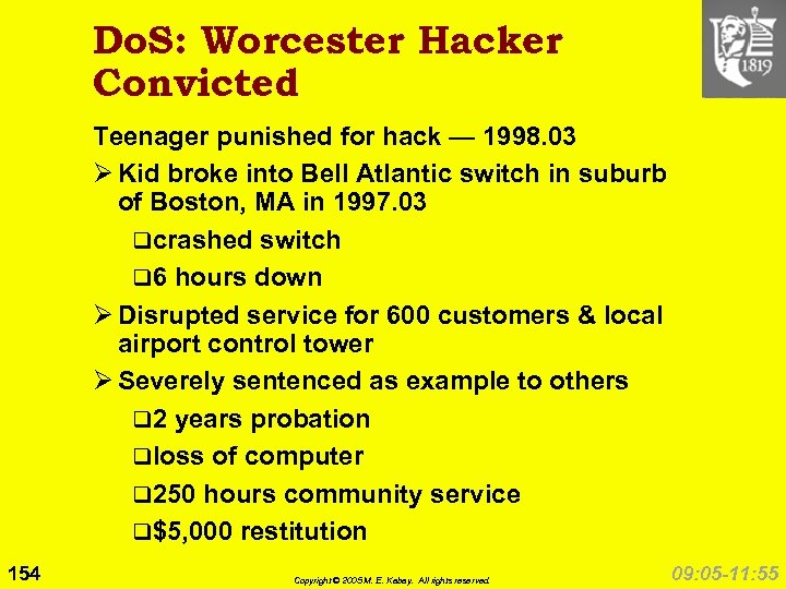 Do. S: Worcester Hacker Convicted Teenager punished for hack — 1998. 03 Ø Kid