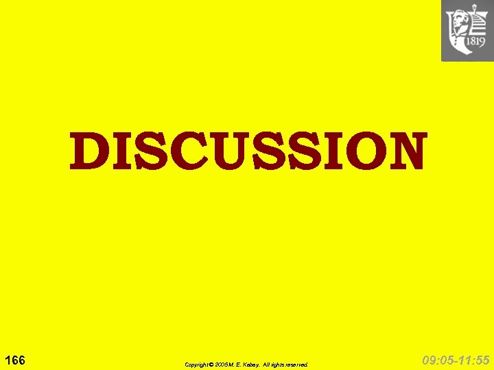 DISCUSSION 166 Copyright © 2005 M. E. Kabay. All rights reserved. 09: 05 -11:
