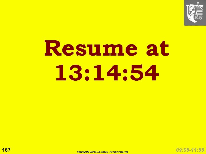 Resume at 13: 14: 54 167 Copyright © 2005 M. E. Kabay. All rights