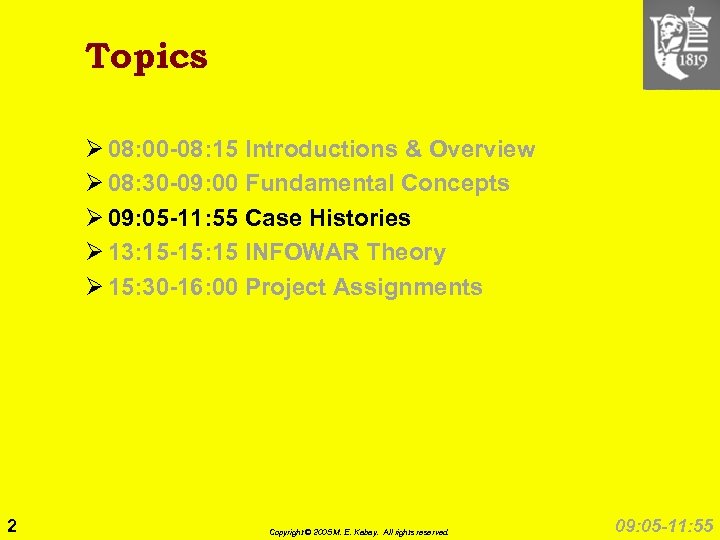 Topics Ø 08: 00 -08: 15 Introductions & Overview Ø 08: 30 -09: 00