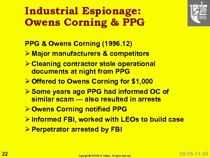 Industrial Espionage: Owens Corning & PPG & Owens Corning (1996. 12) Ø Major manufacturers
