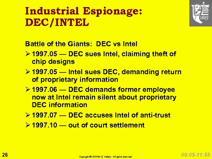 Industrial Espionage: DEC/INTEL Battle of the Giants: DEC vs Intel Ø 1997. 05 —