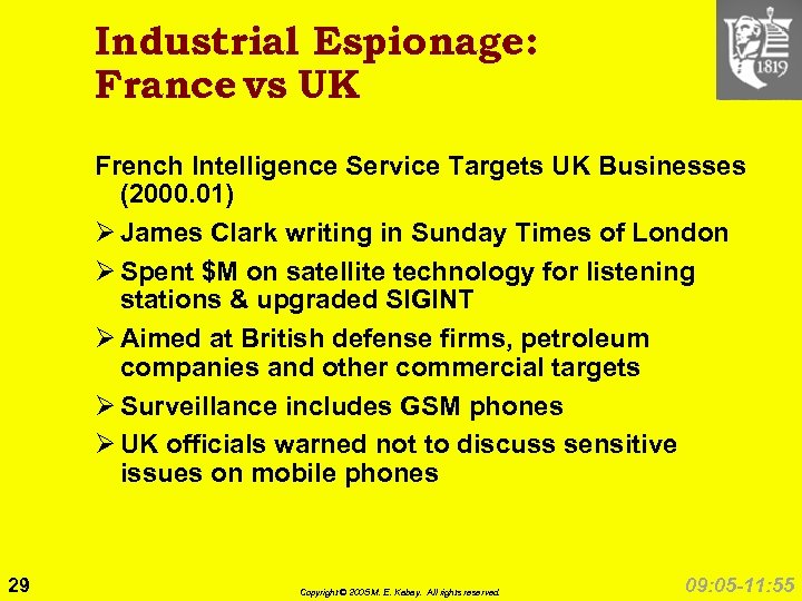 Industrial Espionage: France vs UK French Intelligence Service Targets UK Businesses (2000. 01) Ø