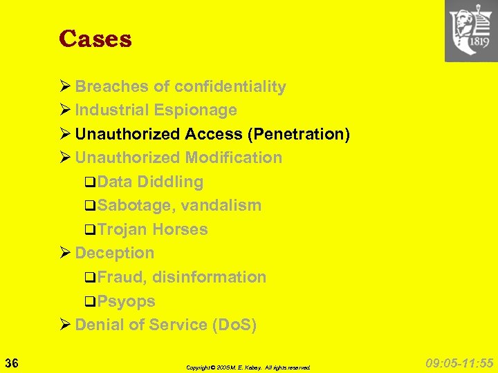 Cases Ø Breaches of confidentiality Ø Industrial Espionage Ø Unauthorized Access (Penetration) Ø Unauthorized