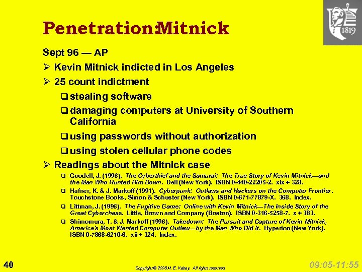 Penetration: Mitnick Sept 96 — AP Ø Kevin Mitnick indicted in Los Angeles Ø