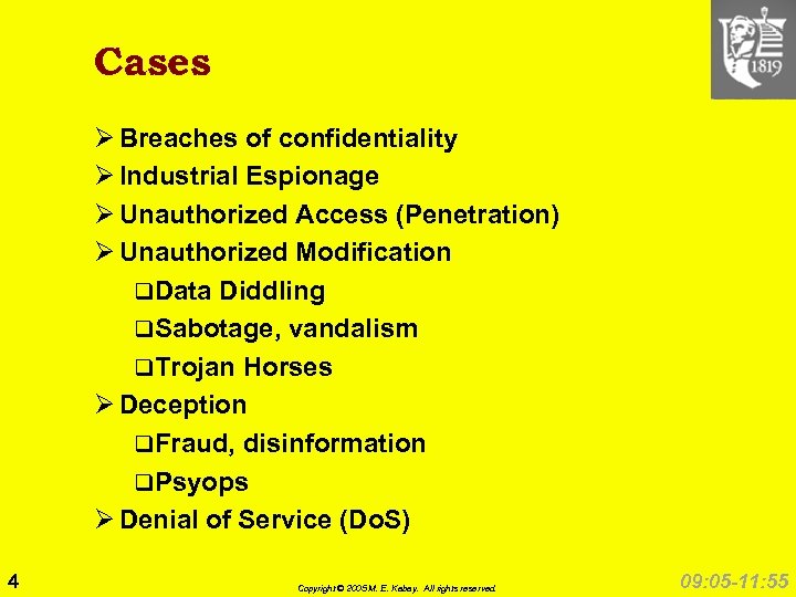Cases Ø Breaches of confidentiality Ø Industrial Espionage Ø Unauthorized Access (Penetration) Ø Unauthorized