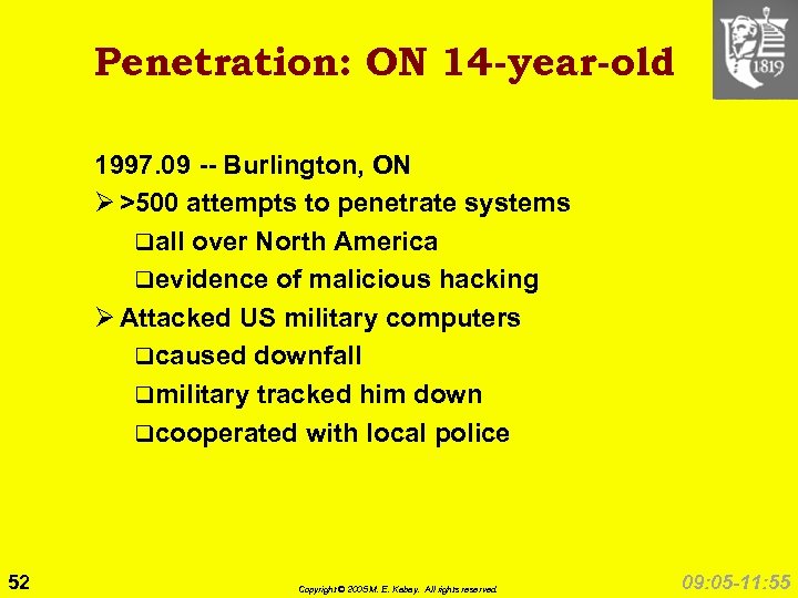 Penetration: ON 14 -year-old 1997. 09 -- Burlington, ON Ø >500 attempts to penetrate