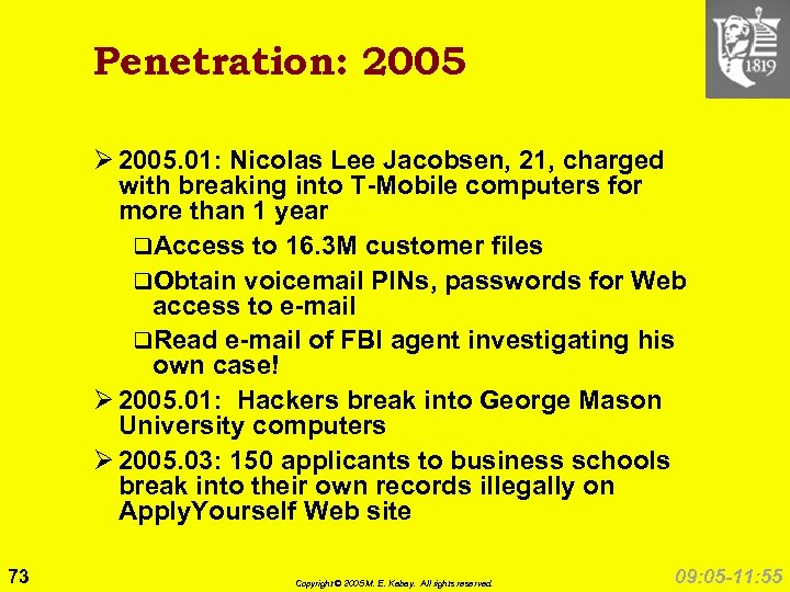 Penetration: 2005 Ø 2005. 01: Nicolas Lee Jacobsen, 21, charged with breaking into T-Mobile