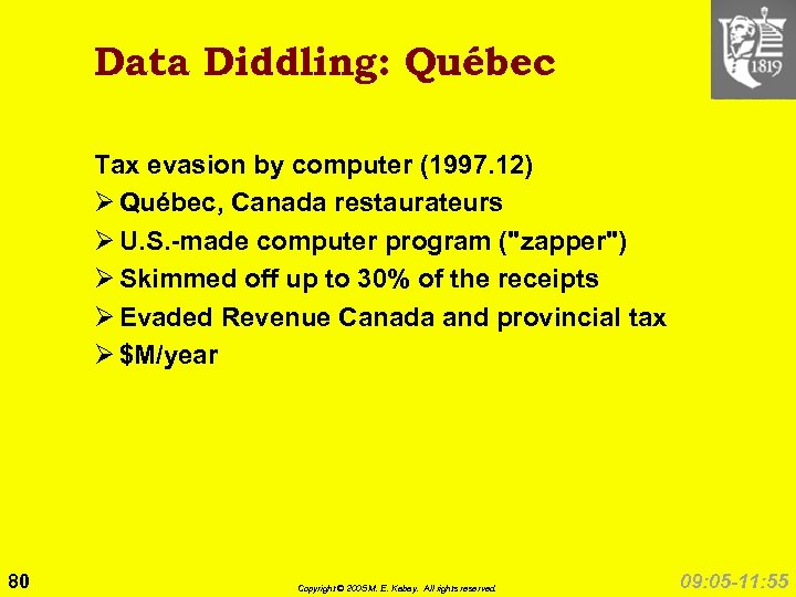Data Diddling: Québec Tax evasion by computer (1997. 12) Ø Québec, Canada restaurateurs Ø