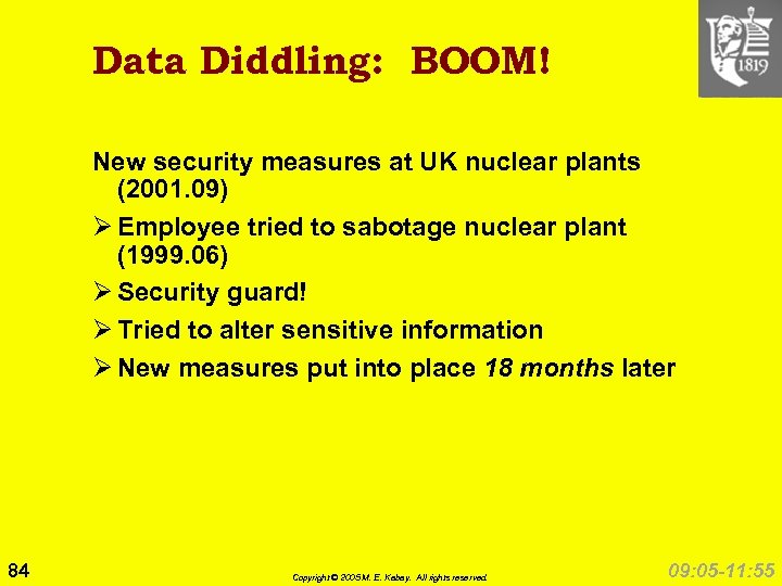 Data Diddling: BOOM! New security measures at UK nuclear plants (2001. 09) Ø Employee