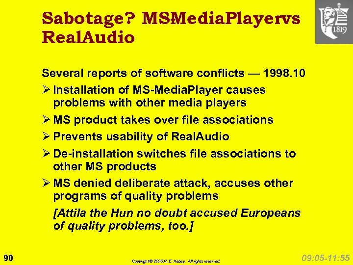 Sabotage? MS- edia. Playervs M Real. Audio Several reports of software conflicts — 1998.