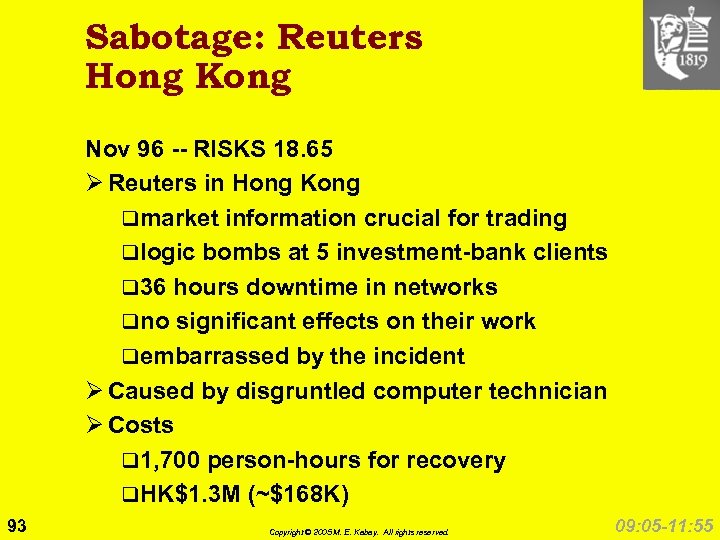 Sabotage: Reuters Hong Kong Nov 96 -- RISKS 18. 65 Ø Reuters in Hong
