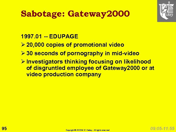 Sabotage: Gateway 2000 1997. 01 -- EDUPAGE Ø 20, 000 copies of promotional video
