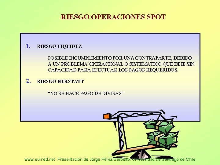 RIESGO OPERACIONES SPOT 1. RIESGO LIQUIDEZ POSIBLE INCUMPLIMIENTO POR UNA CONTRAPARTE, DEBIDO A UN