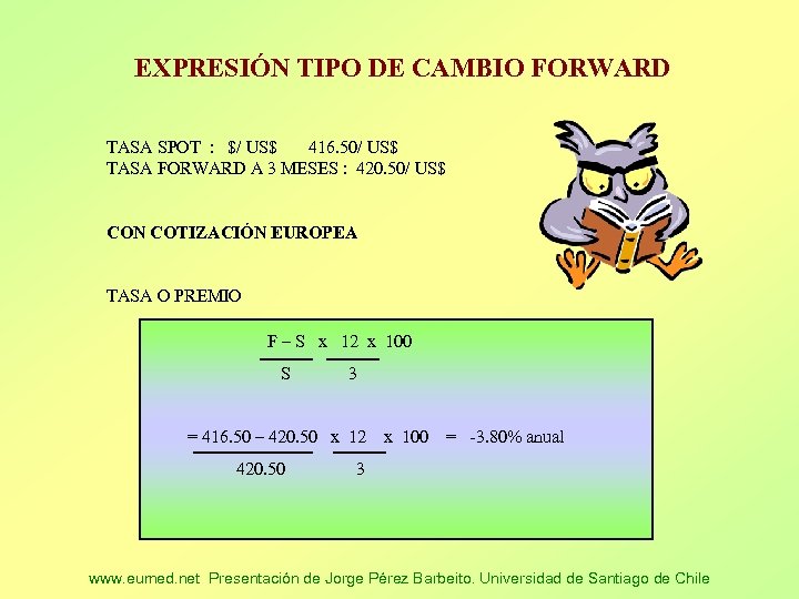 EXPRESIÓN TIPO DE CAMBIO FORWARD TASA SPOT : $/ US$ 416. 50/ US$ TASA