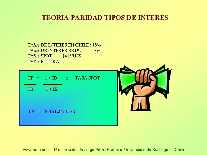 TEORIA PARIDAD TIPOS DE INTERES TASA DE INTERES EN CHILE : 18% TASA DE