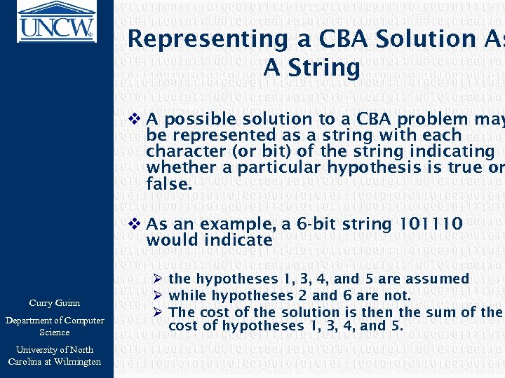 Representing a CBA Solution As A String v A possible solution to a CBA