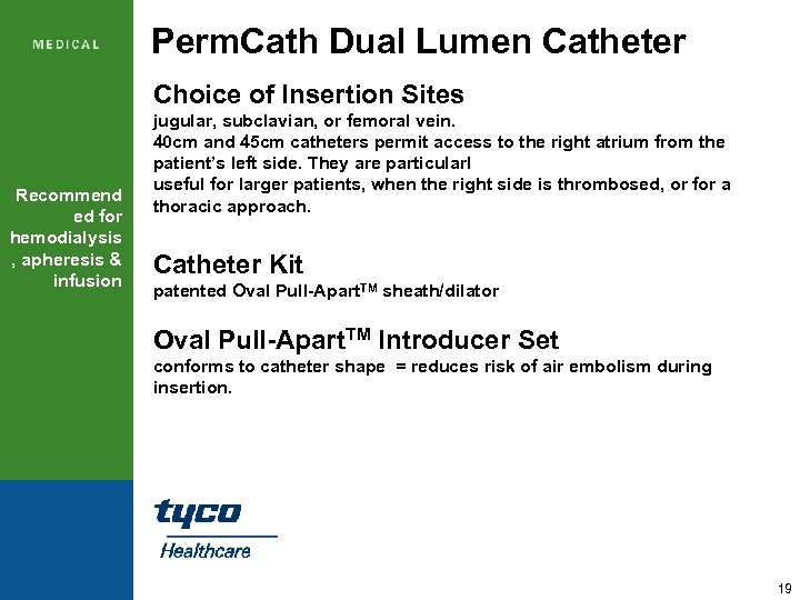 Perm. Cath Dual Lumen Catheter Choice of Insertion Sites Recommend ed for hemodialysis ,