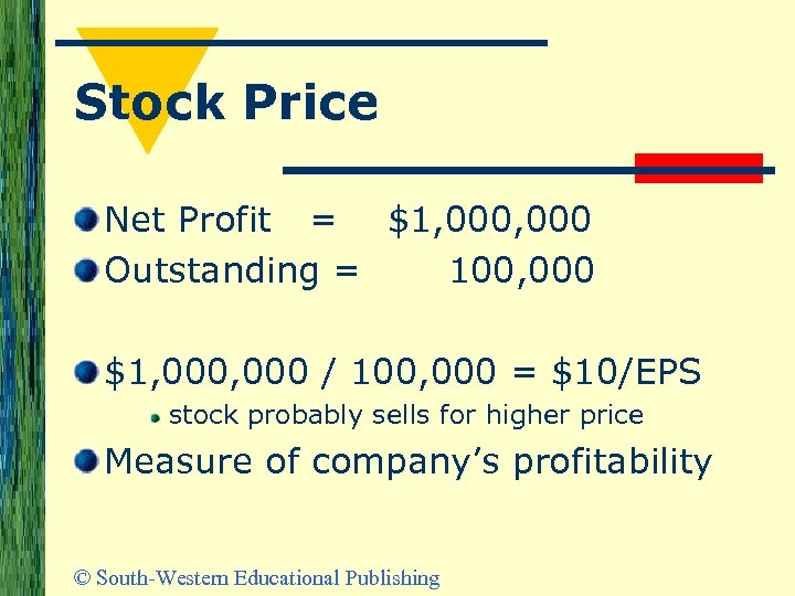 Stock Price Net Profit = $1, 000 Outstanding = 100, 000 $1, 000 /