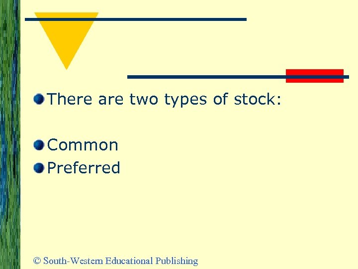 There are two types of stock: Common Preferred © South-Western Educational Publishing 