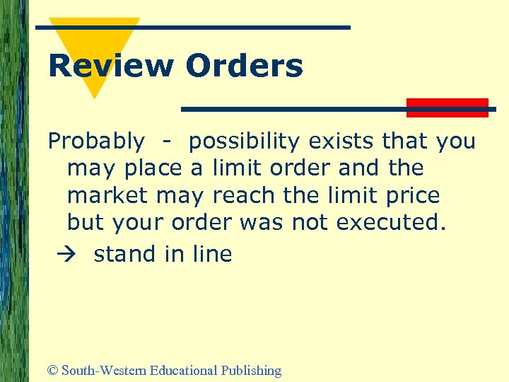 Review Orders Probably - possibility exists that you may place a limit order and